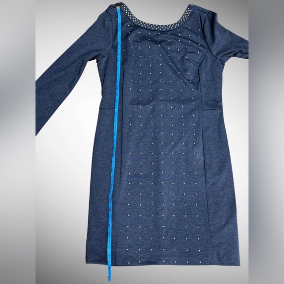 Beige by ECI Studded Gray Knit Sheath Dress Size 14 Long Sleeve NWT - Picture 9 of 12